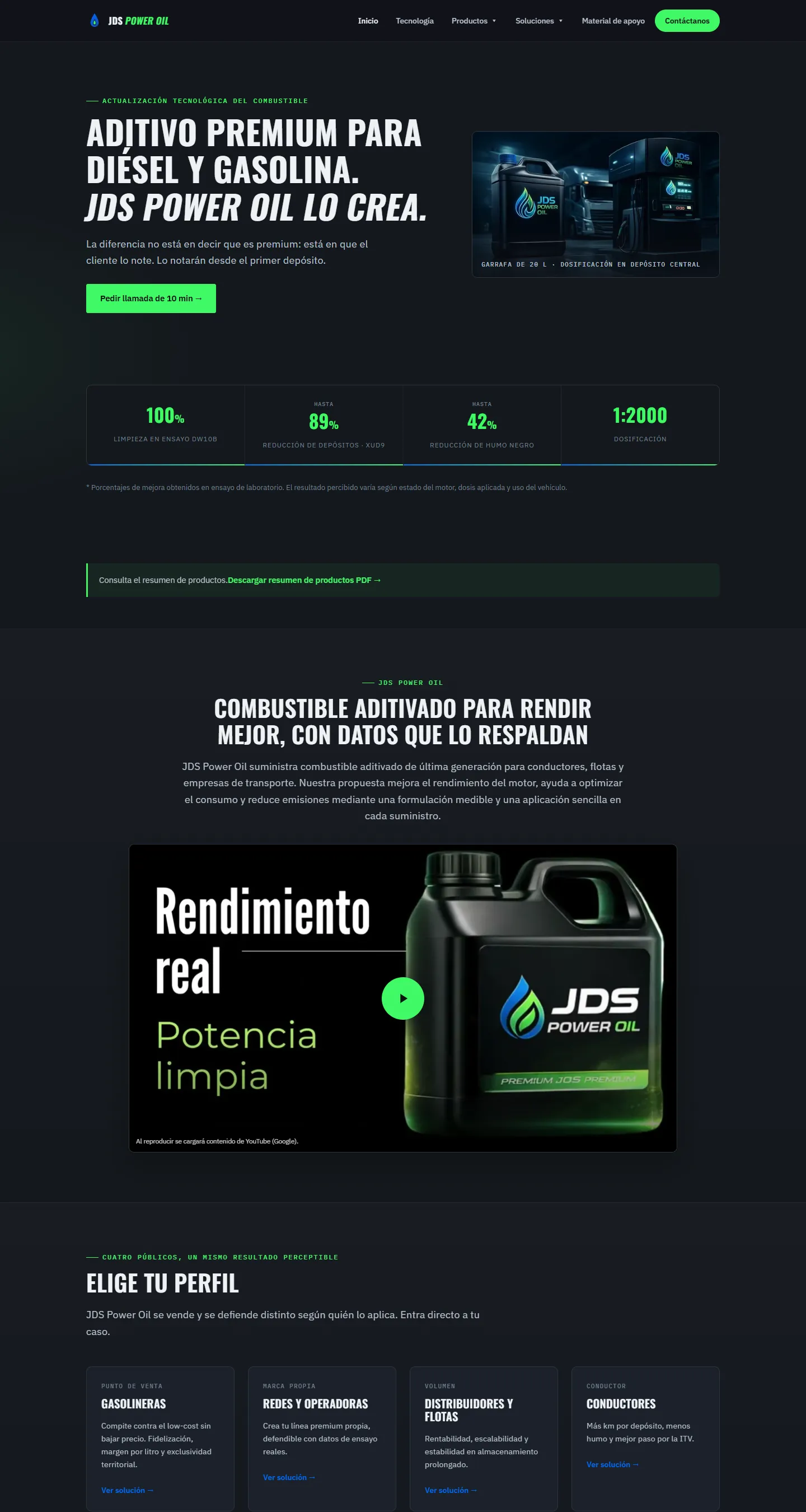 Screenshot of the JDS Power Oil website