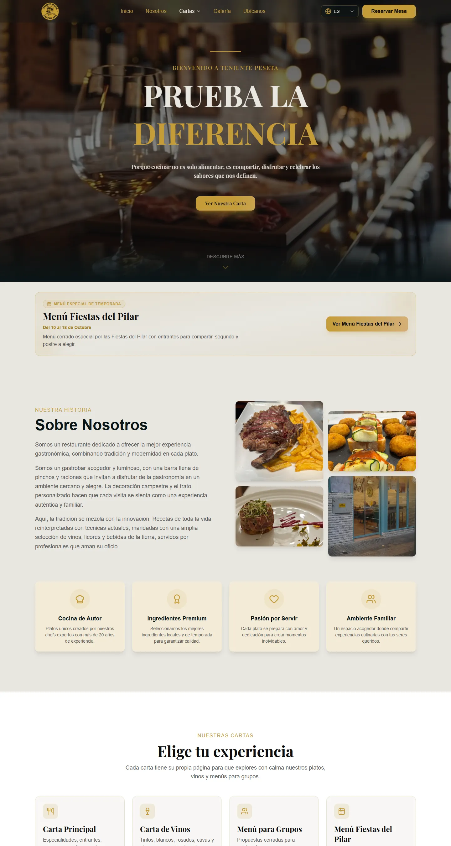 Screenshot of the Teniente Peseta website